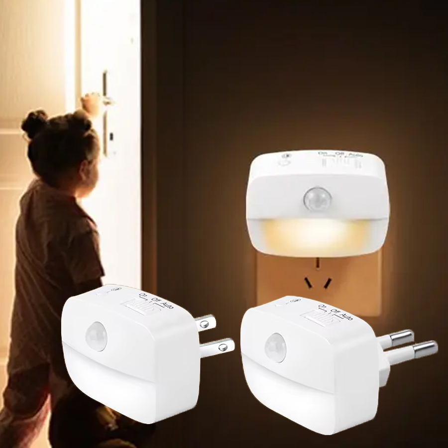 AC85-265V luz nocturna Led con Sensor de movimiento enchufe UE EE. UU. PIR lámpara de inducción infrarroja humana enchufe en pared dormitorio pasillo 3 colores