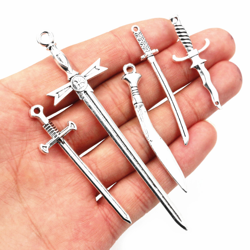 10 pièces/lot Antique argent plaqué épée lame breloques Pedants bricolage bijoux faisant des accessoires pour collier artisanat résultats