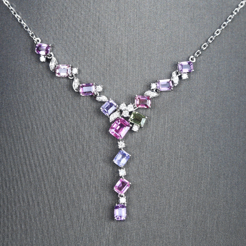 Colliers en argent Sterling 925 pour femmes, zircone cubique colorée, nouveau collier géométrique brillant, tendance, bijoux de soirée à la mode