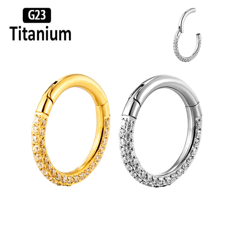Anneaux segmentés ouverts en titane G23 de haute qualité avec zircon sur trois côtés, pour piercing de septum, boucles d'oreilles, hélix, bijoux corporels 16G