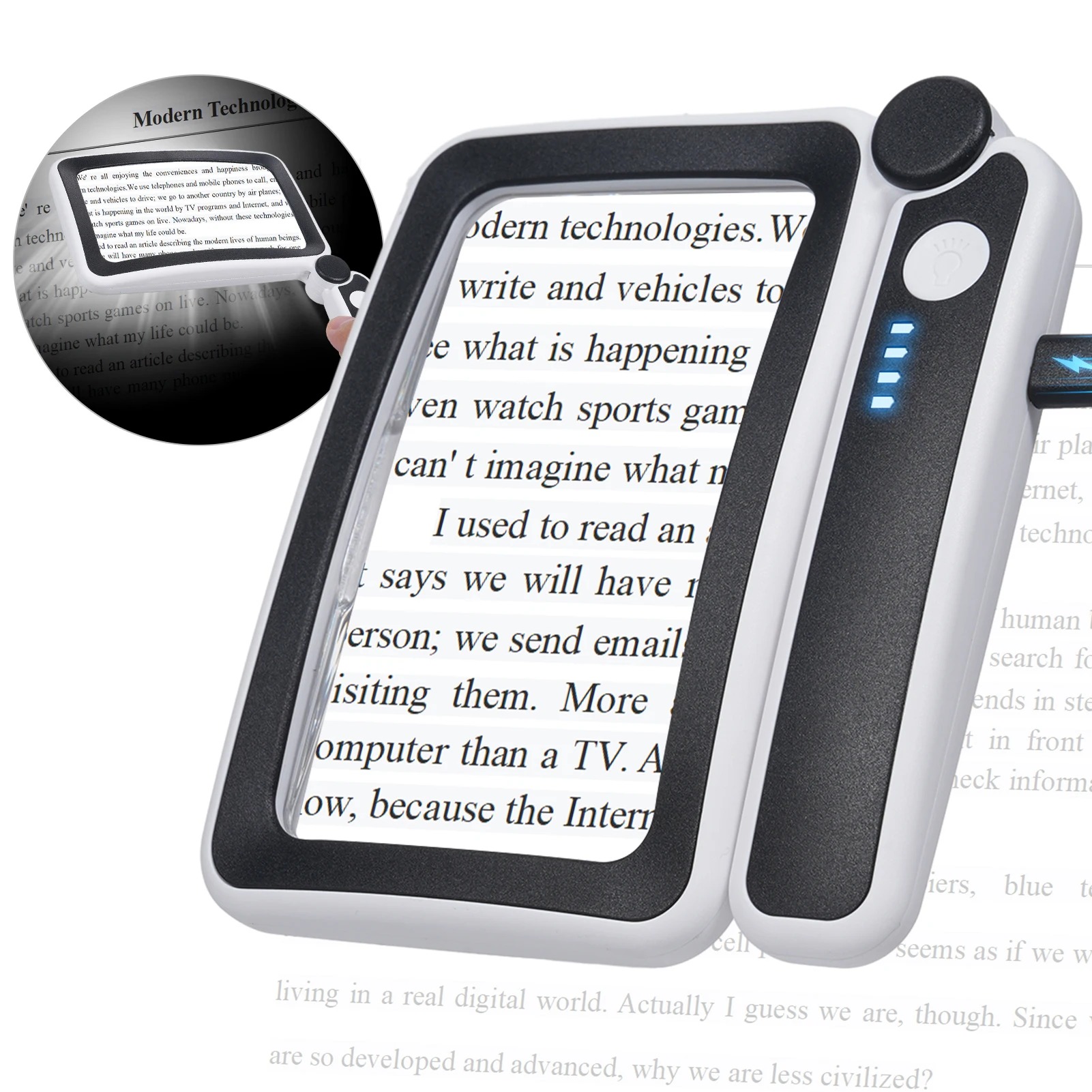 Lupa 4X com Luz LED Recarregável - Ampliação Portátil com Cabo USB Ideal para Leitura