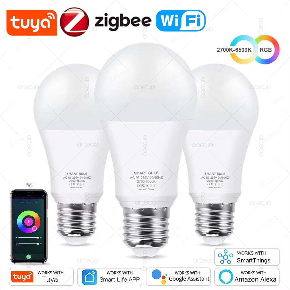 Tuya E27 Zigbee LED 電球 WiFi スマート LED ランプ RGB + CW + WW 15 ワット 18 ワット LED 電球は Amazon Alexa Google ホームルーム装飾で動作します