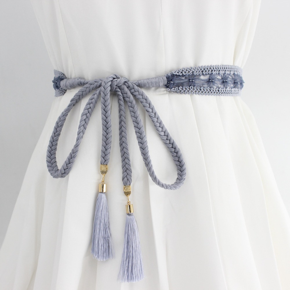 Cadena de cintura anudada de estilo clásico, moda coreana, borlas, accesorios de cuerda de cintura de algodón, falda, pretina fina Retro