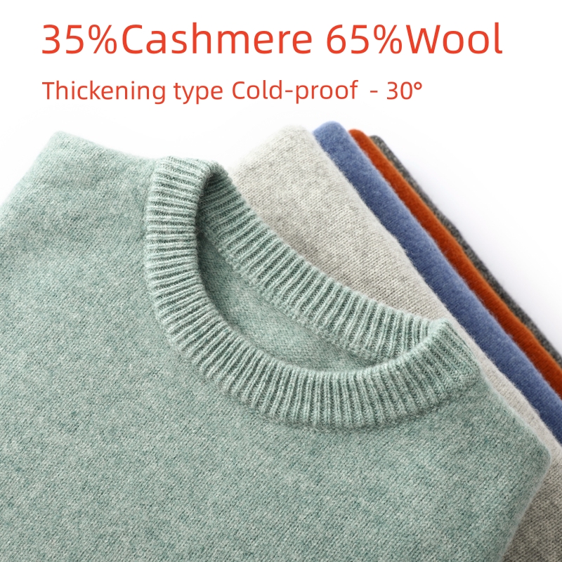Suéter de cachemira de lana pura de 100% para hombre, jersey con cuello redondo, suéter de punto para otoño e invierno, jerséis de manga larga de gama alta, Tops gruesos