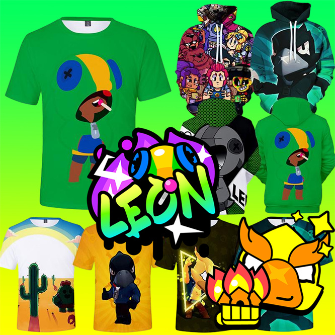 Leon 3 tot 14 jaar jongens Star-spelers kinder T-shirt anime figuren Supercell Brawlers-game jongens meisjes cartoon tops tienerkleding
