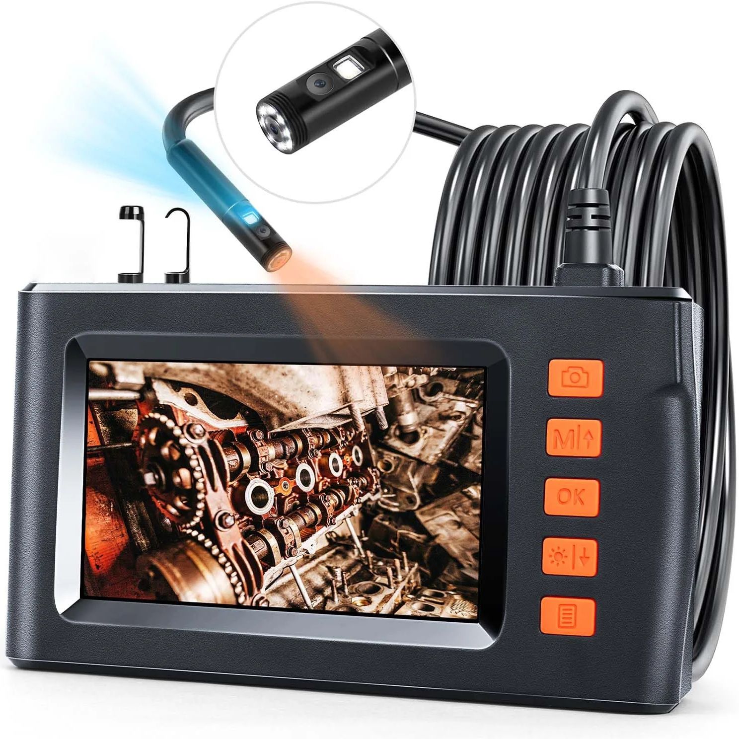 Cámara endoscópica de doble lente, cámara de serpiente semirrígida con 8 luces LED, cámara de alcantarillado IPS 1080P de 4,3 "para pared de tuberías automotrices