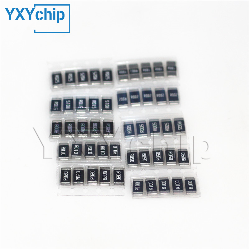 2512 Комплект резисторов SMD 1% Высококачественный сплав сопротивления 10 номиналов * 5 шт. = 50 шт. R001 R002 R005 R008 R010 R015 R020 R025 R050 R100