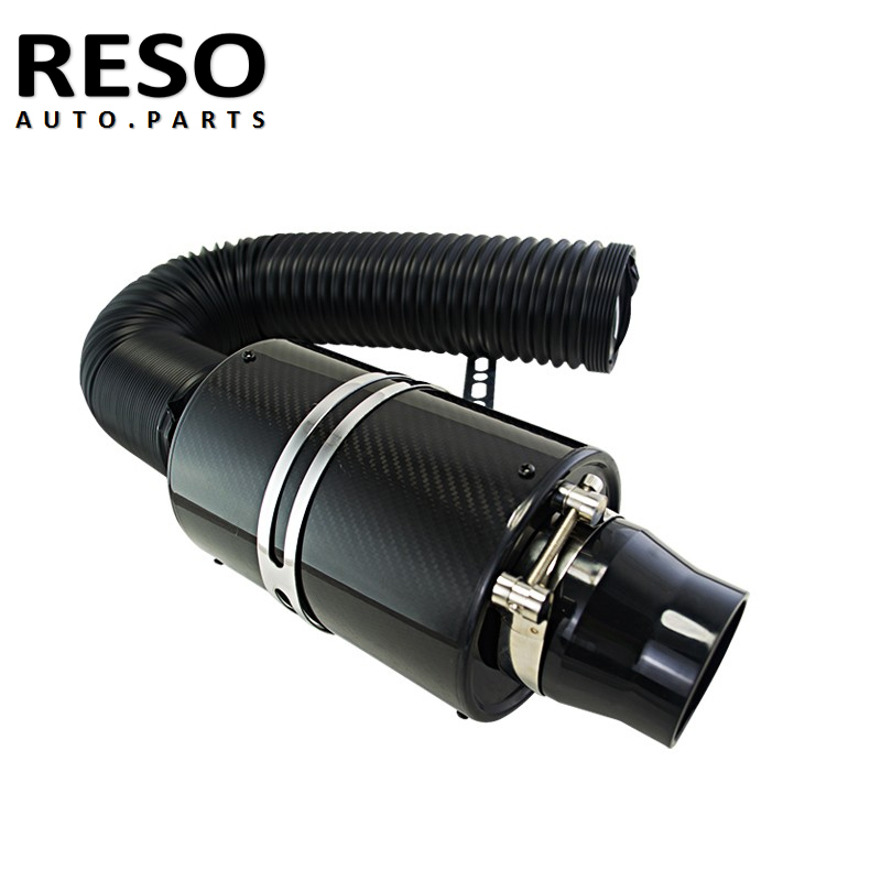 RESO--Universal 3" Carbon Fibre Car Cold Air Intake System Filter Feed Intake Induction Pipe Hose Kit Witout Fan
