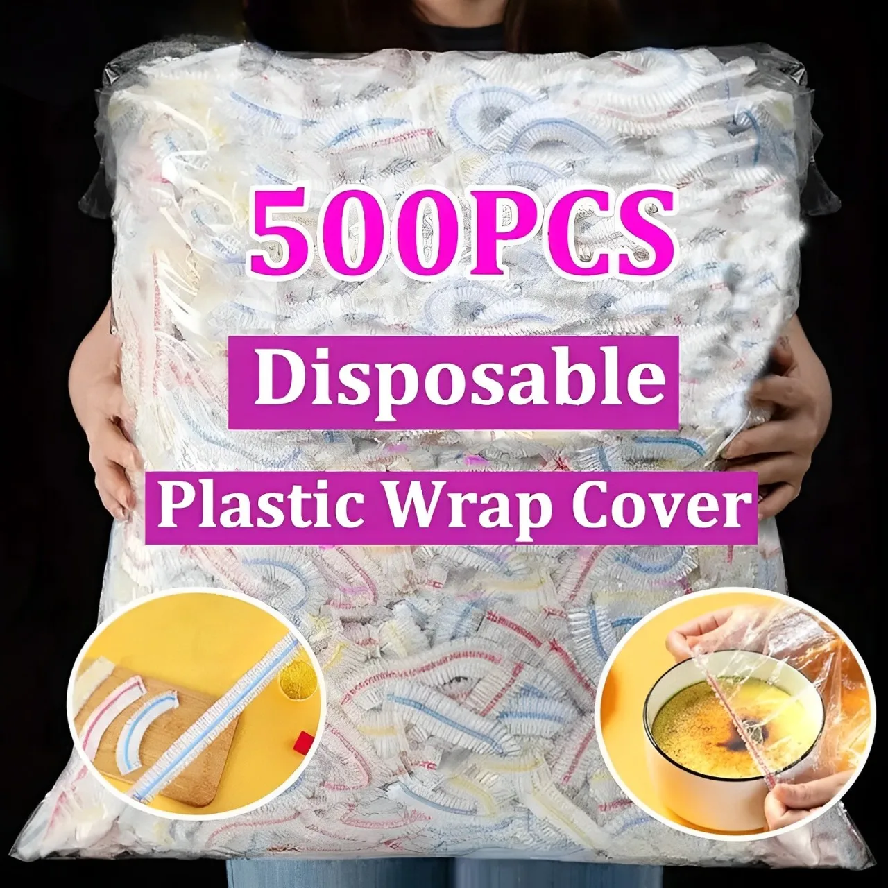 500/50 Stuks Wegwerp Voedsel Cover Keuken Nylon Verpakking Opbergzakken Plastic Elastische Wrap Voedsel Covers Vers Houden Deksel plaat