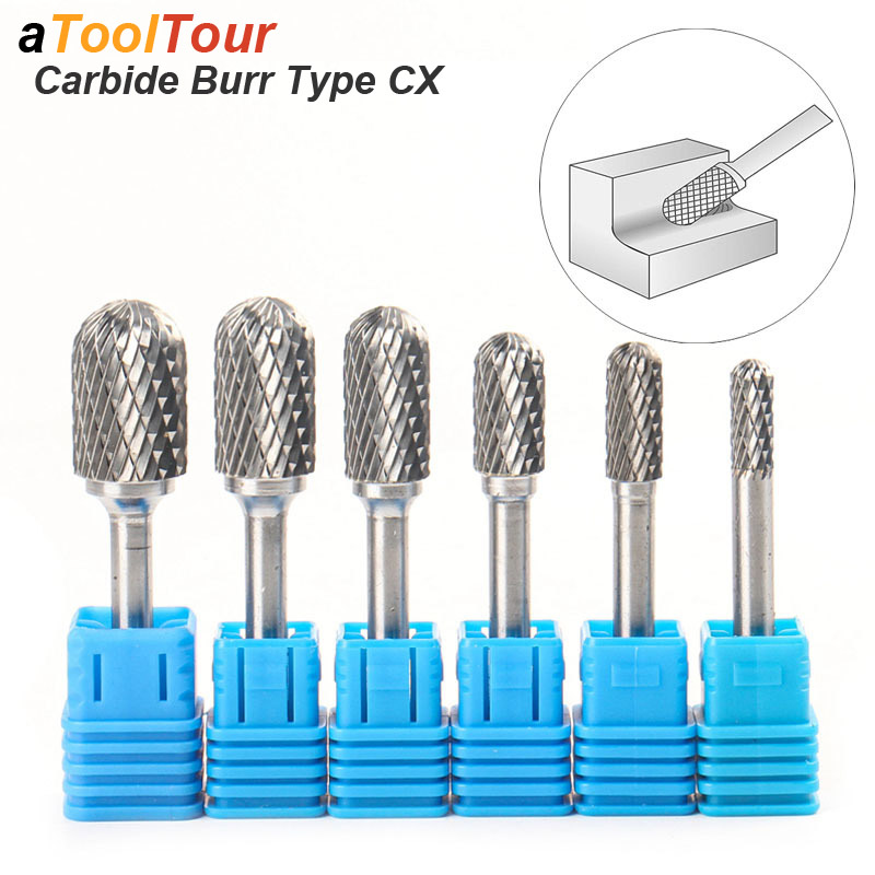 Arquivo rotativo de carboneto de tungstênio estilo rebarba c bola nariz cilindro 6mm 1/4 haste molde escultura ferramentas único corte fresa metal