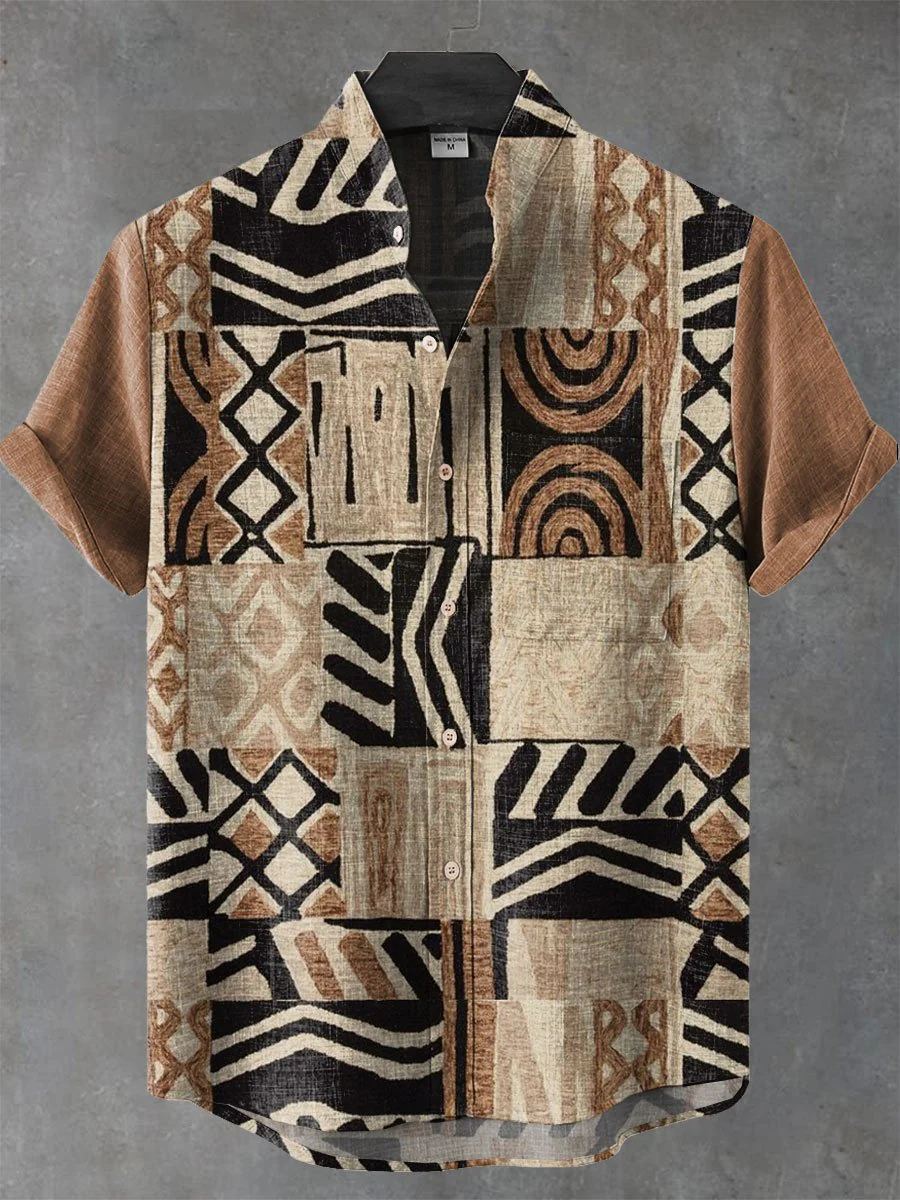 2025 Vintage Afrikanischen Stil männer Retro Ethnische Tribal Kurzarm Shirt Tops Mode Lässig Urlaub Streetwear männer Hemd