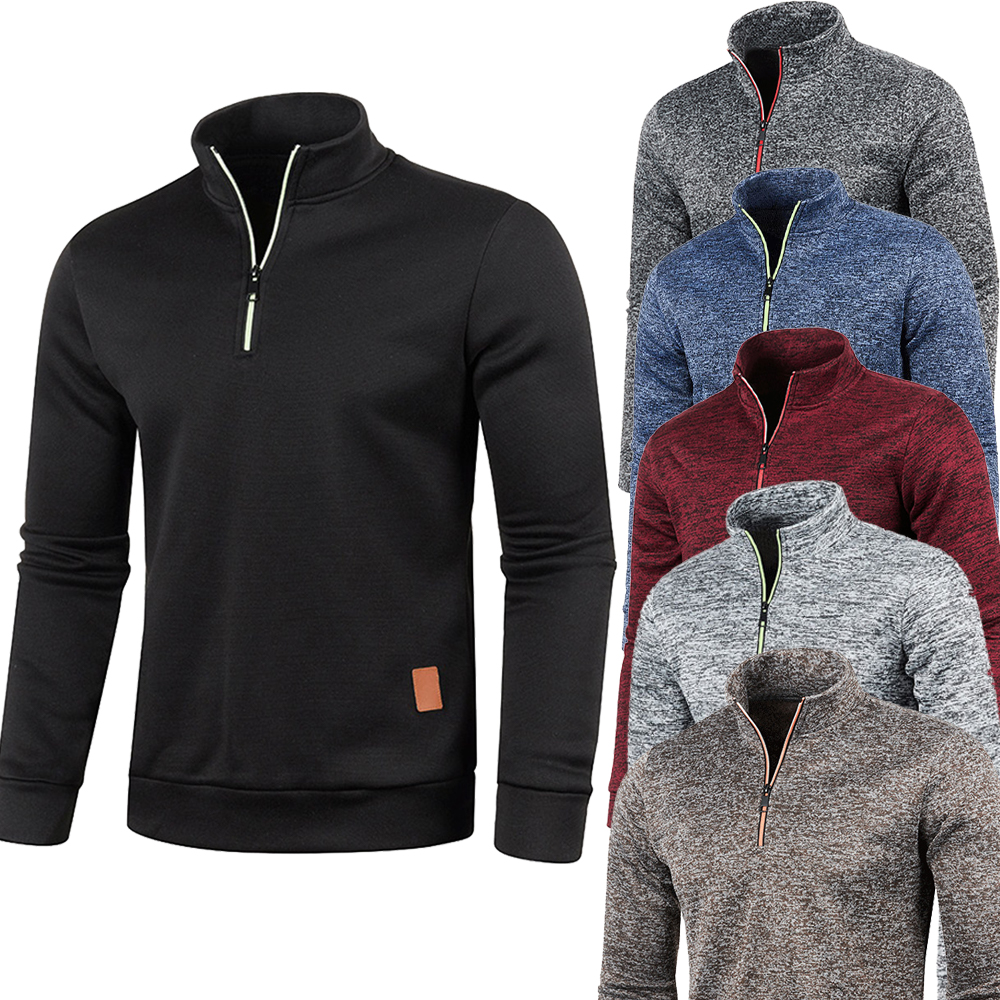 Sudaderas con cuello medio y cremallera para hombre, jersey informal para primavera y otoño, abrigos de cuello alto para exteriores, ropa deportiva sólida