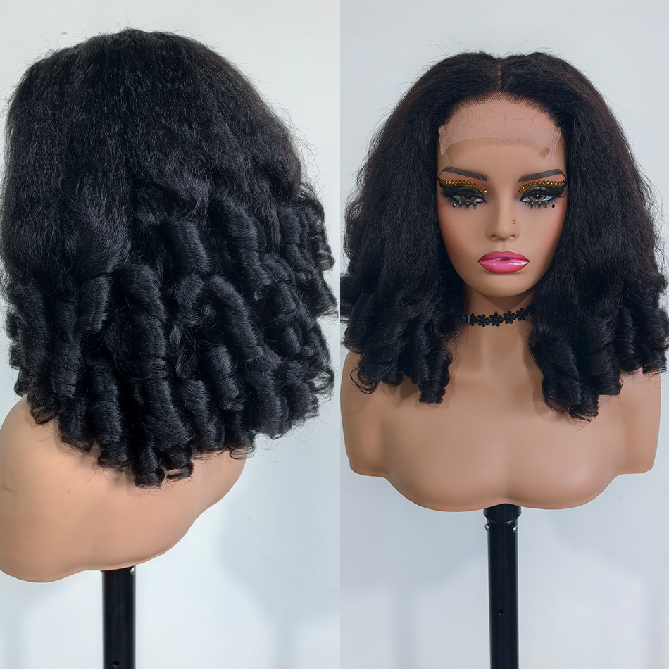 100% Mongoolse Afro Yaki Golvende 5x5 HD Kant Sluiting Pruiken voor Zwarte Vrouwen Lijmvrije Kinky Straight Wear and Go Pruik Met Losse Krullen