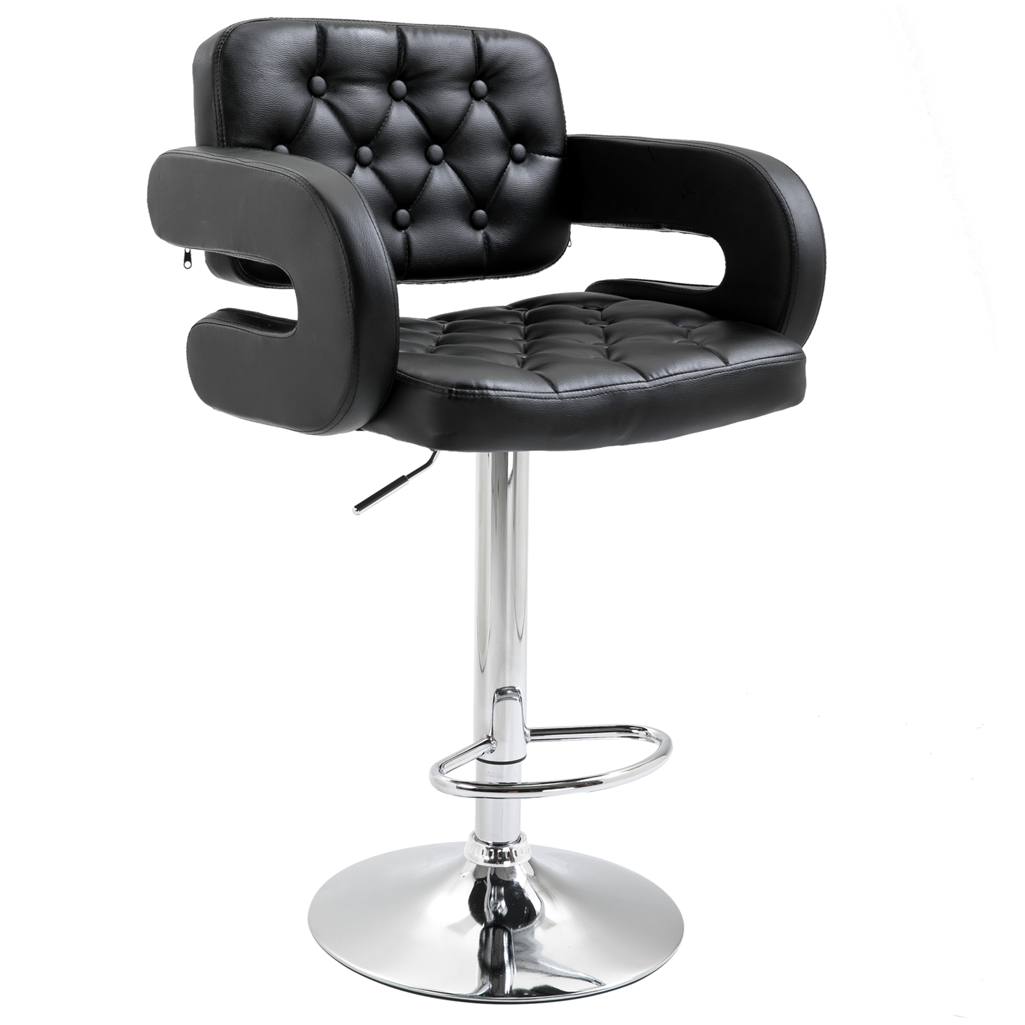 HOMCOM Adjustable Height Barstool Steel Pole PU Leather, Black