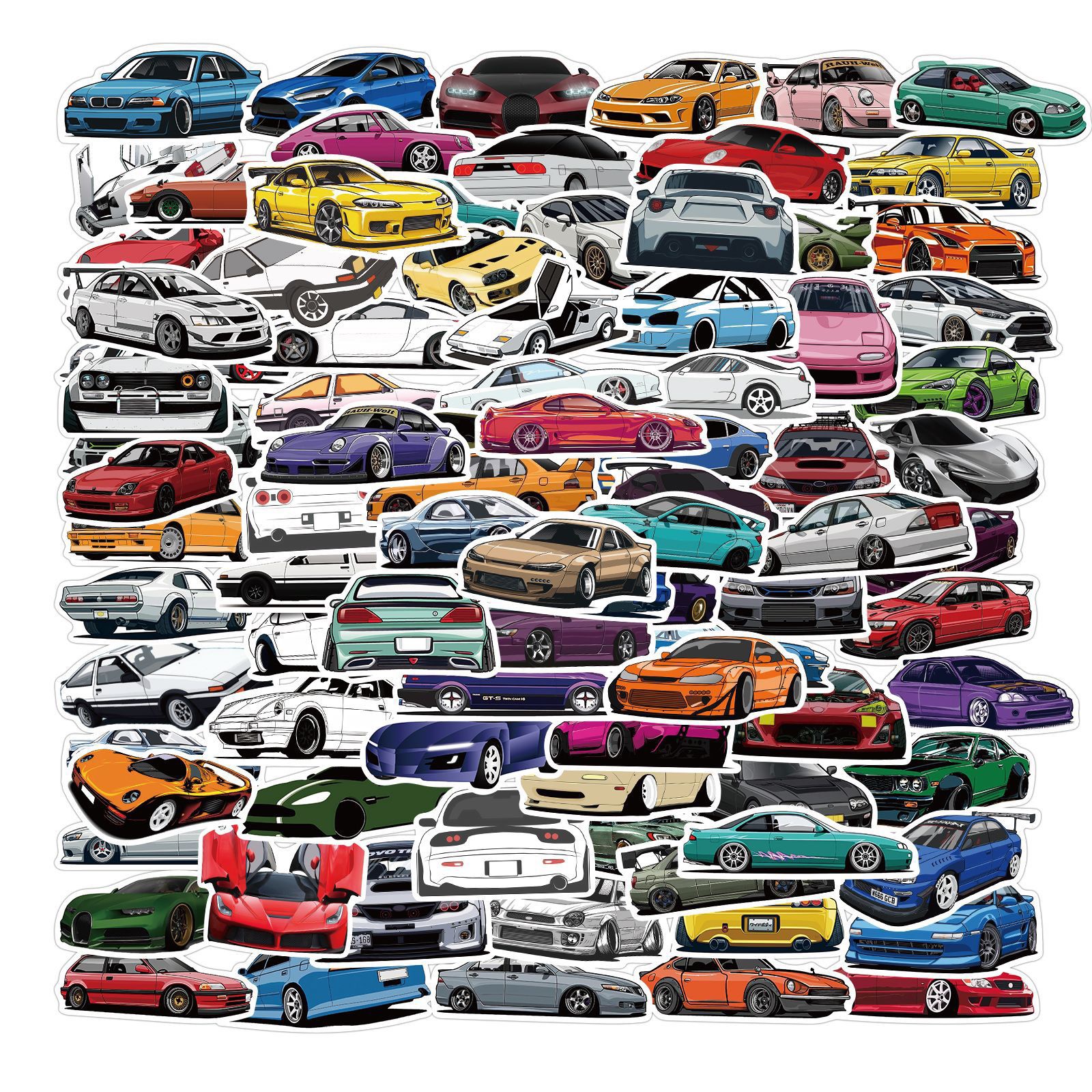 100 pçs dos desenhos animados jdm coleção de carros de corrida graffiti adesivos diy clássico saco de viagem decoração adesivos
