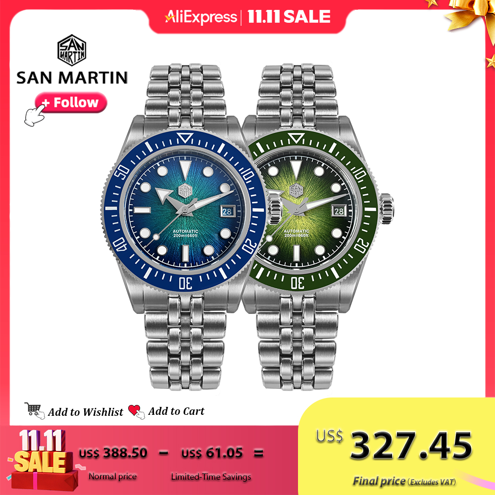San martin 37.5-40mm design original luxo casal relógio miyota 9015 automático mecânico masculino mergulhador relógios à prova dwaterproof água sn0148