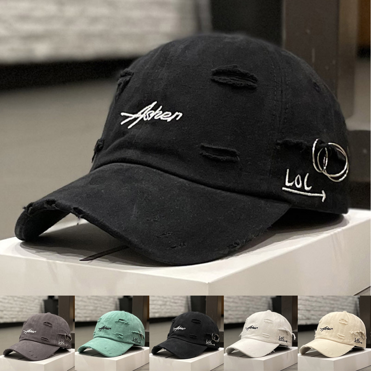 Unisex Asher bestickte perforierte Eisenring Baseball mützen Frühling Herbst Outdoor verstellbare Freizeit hüte Sonnenschutz hut