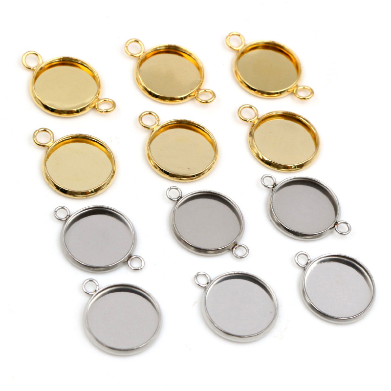 Nowy 20 sztuk 12mm rozmiar wewnętrzny ze stali nierdzewnej pozłacane pojedyncze/podwójna pętla styl Cabochon baza Cameo ustawienie charms wisiorek taca