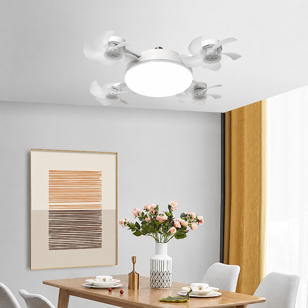 Unmanned Aerial Vehicle Silent Ceiling Fan Light Remote Control Dimming Multi-color LED Living Room Bedroom Ceiling Fan Light