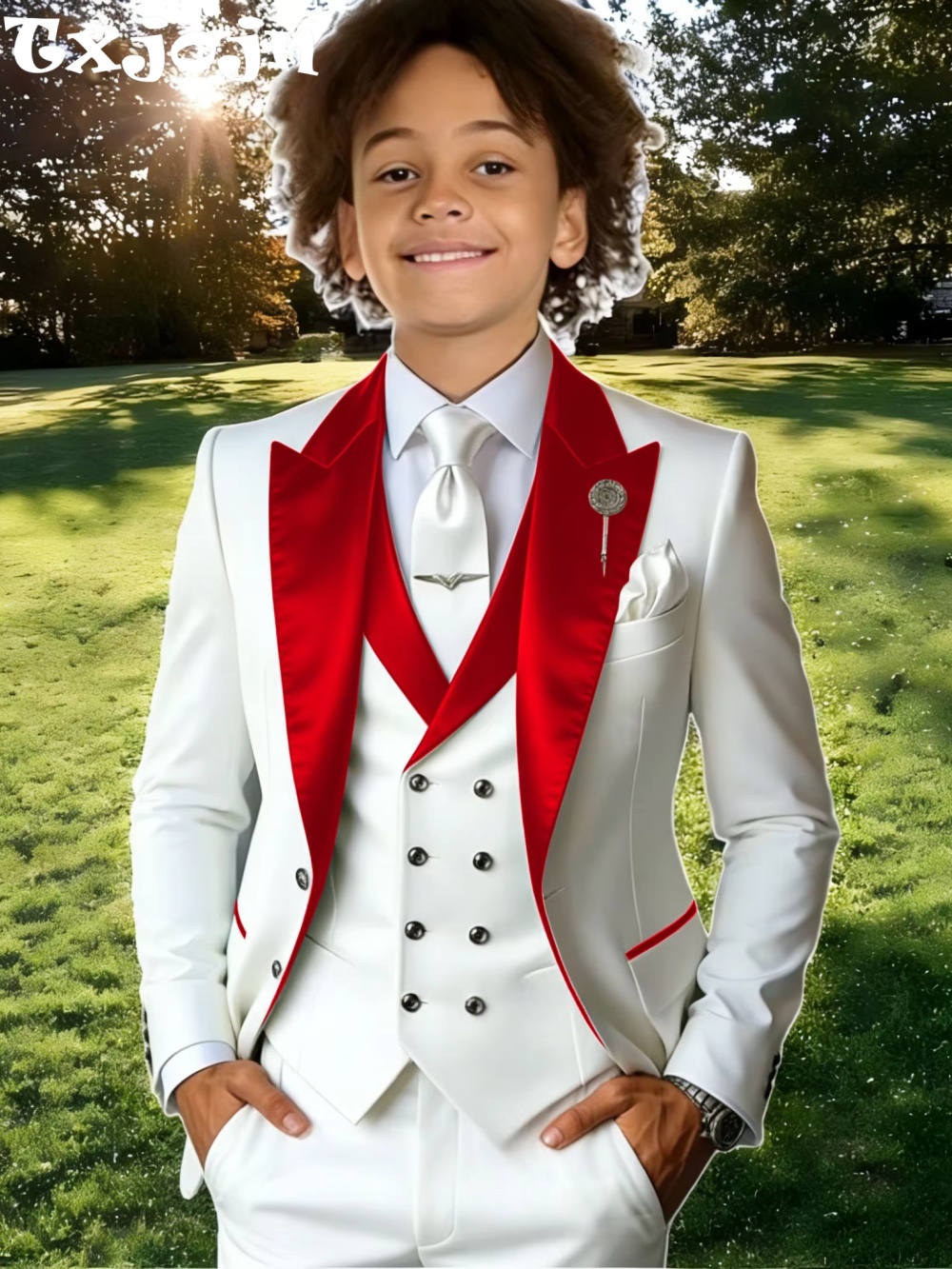Hochwertiges Kinderanzug-Set, 3-teilig, Bühnenkleidung, eleganter klassischer Anzug mit spitzem Revers für Jungen, für Schulaktivitäten, große Größen