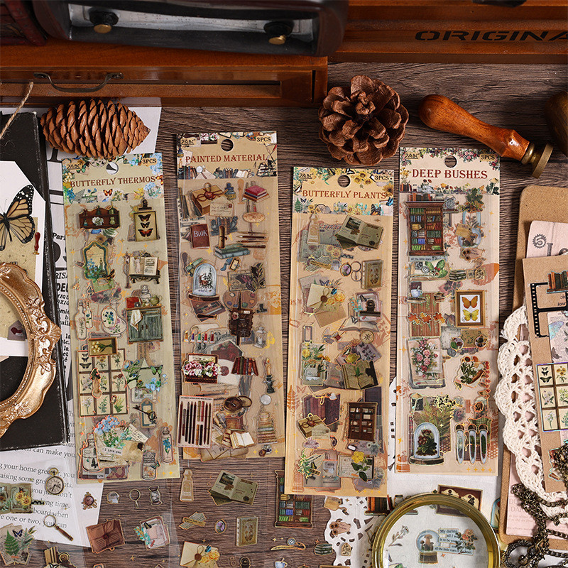 Journamm 3 Blatt Vintage PET Dekor Aufkleber PET Wasserdichtes Material Scrapbooking Planer Collage Junk Journal Aufkleber Briefpapier