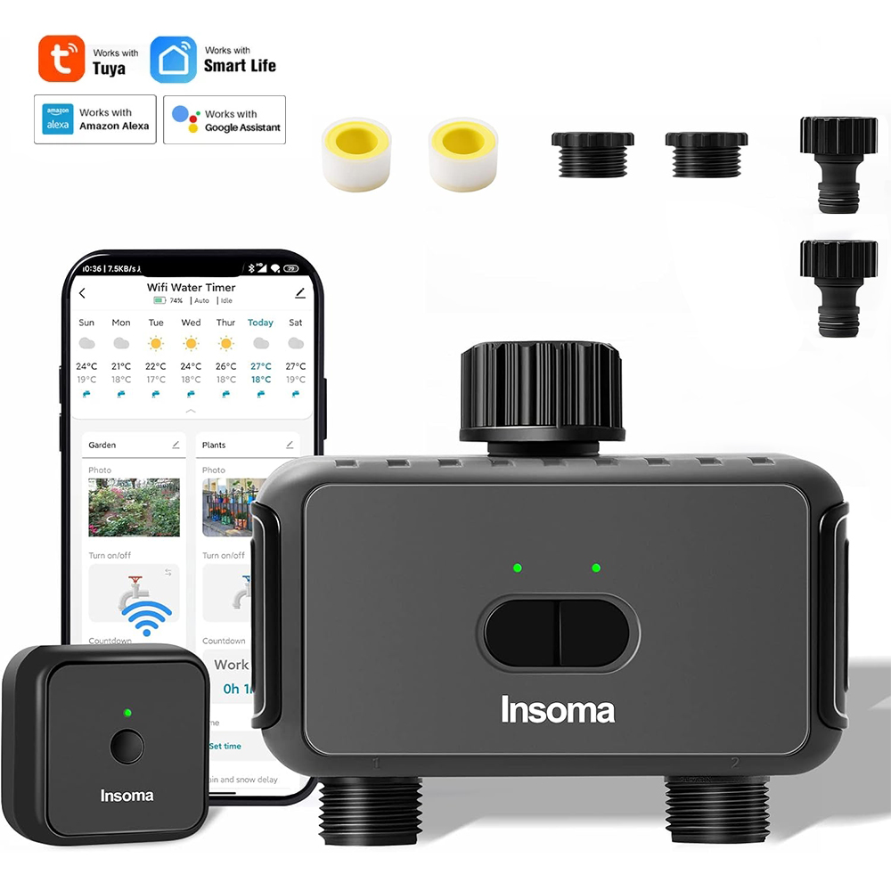 Insoma WIFI Version Water Timer Dual Hose smart Garden Irrigation Watering System Remote Sprinkler Programmer support Alexa
