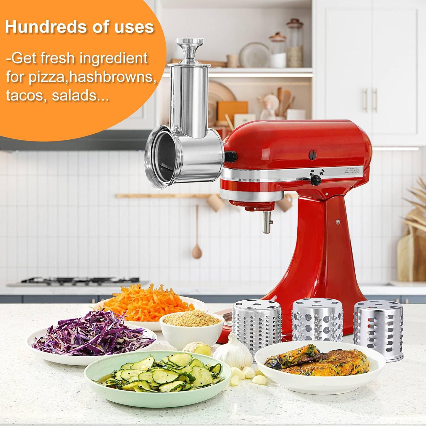 Dishwasher Safe,Stainless Steel Slicer/Shredder Attachment for KitchenAid Stand Mixer, Salad Machine Vegetable Slicer Maker