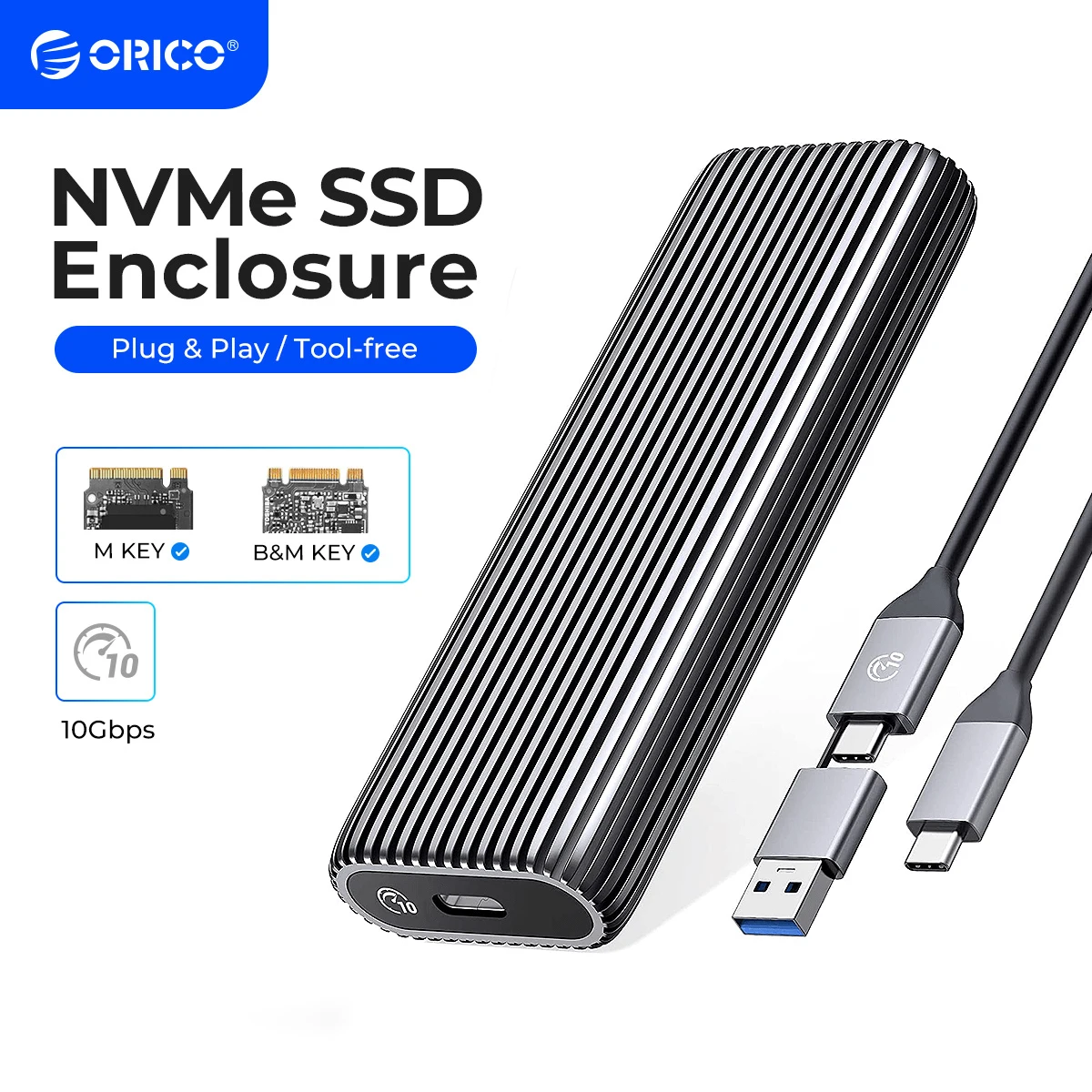 Orico werkzeug frei aluminium m2 nvme ssd gehäuse 10gbps pcie typ c m.2 ssd fall nvme m key solid state drive case unterstützung uasp