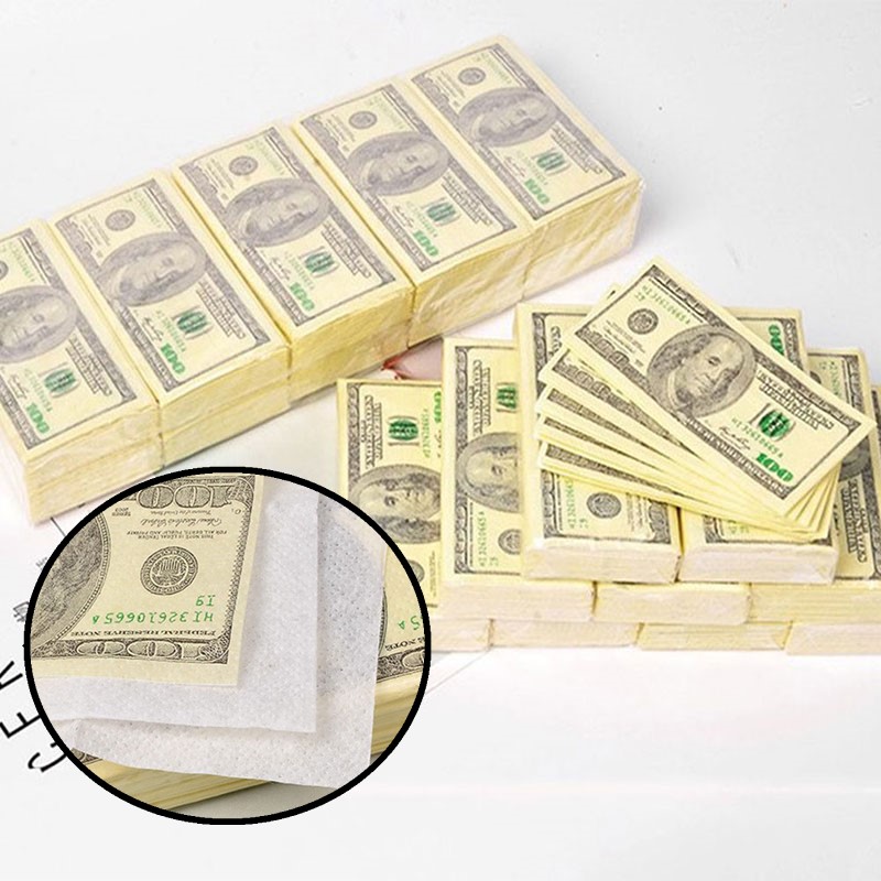 9 unids/set creativo divertido 100 dólares dinero impreso servilletas de papel grueso baño bolsillo papel tisú suministros para fiesta en casa