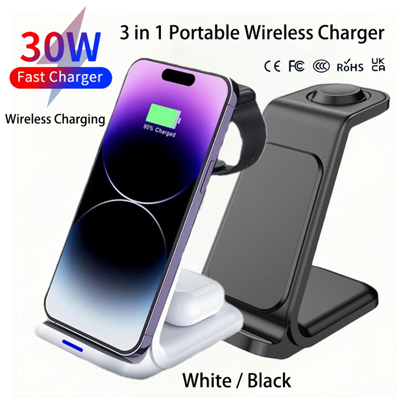 Cargador inalámbrico universal de escritorio 2025, productos innovadores, cargador inalámbrico 3 en 1, cargador rápido de 30W para iPhone