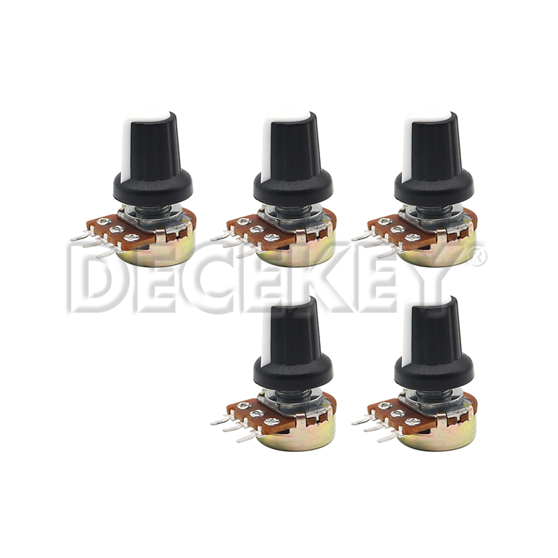 5 Sets WH148 1K 10K 20K 50K 100K 500K Ohm 15mm 3 Pin Lineaire Taper Roterende Potentiometer Weerstand voor Arduino met AG2 Witte dop