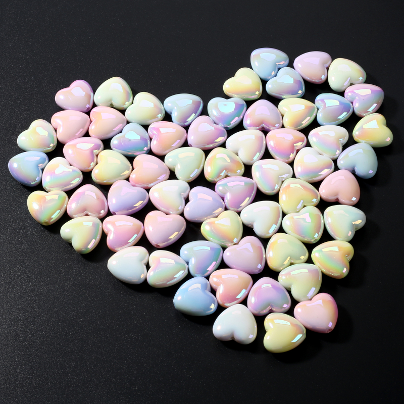 10 Uds. De cuentas sueltas acrílicas de 17x18mm AB, cuentas espaciadoras de corazón coloridas para pulsera, collar, fabricación de joyería, accesorios hechos a mano DIY