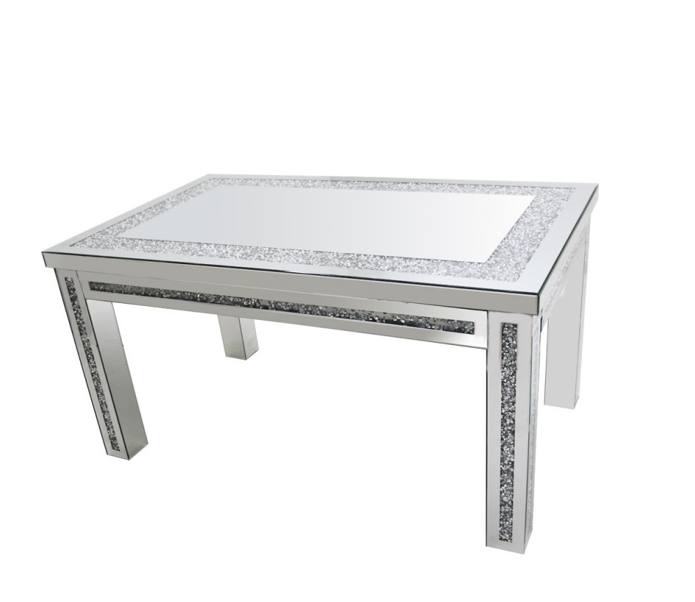 Elegant Mirrored Dining Table, Crushed Diamond Top 4 Legs for Dining Room（15 Days Make）