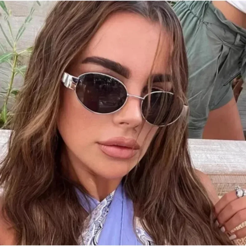 2024 Steampunk Sonnenbrille Retro Damen Oval Sonnenbrille Mode Damen Klassisch Retro Kleine Metall Markenbrille UV400