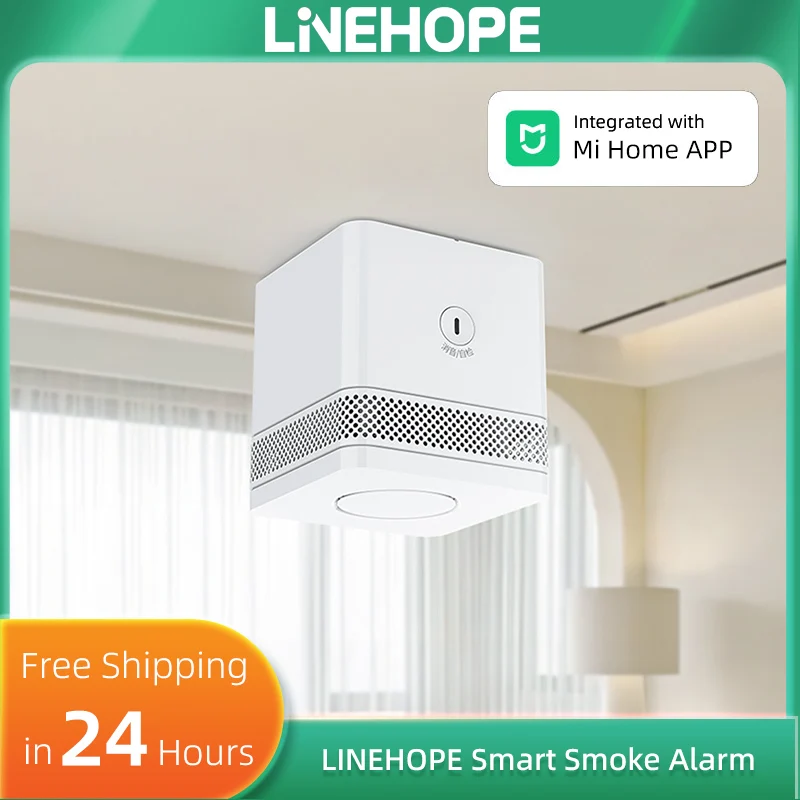 Умный датчик дыма LineHope с Bluetooth, интеллектуальный пожарный извещатель, громкое звуковое оповещение, система безопасности для умного дома, совместим с приложением Mi Home.