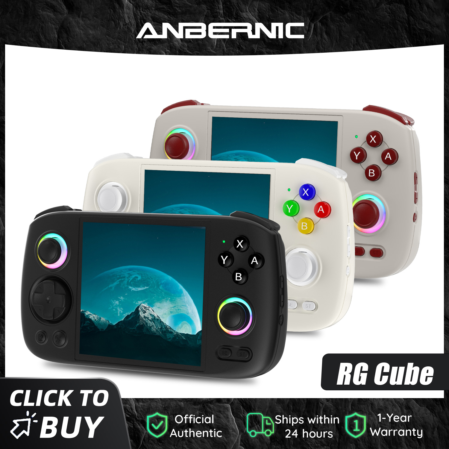 Konsol Game Genggam Retro Anbernic RG Cube 64bit Android 13 Unisoc T820 Layar IPS 3,95 Inci Joystick Hall Efek Pencahayaan RGB