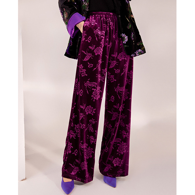 Primavera y otoño nuevo estilo chino nuevo elegante cintura elástica pantalones de pierna ancha Jacquard diseño Casual pantalones largos sueltos Mujer S-L