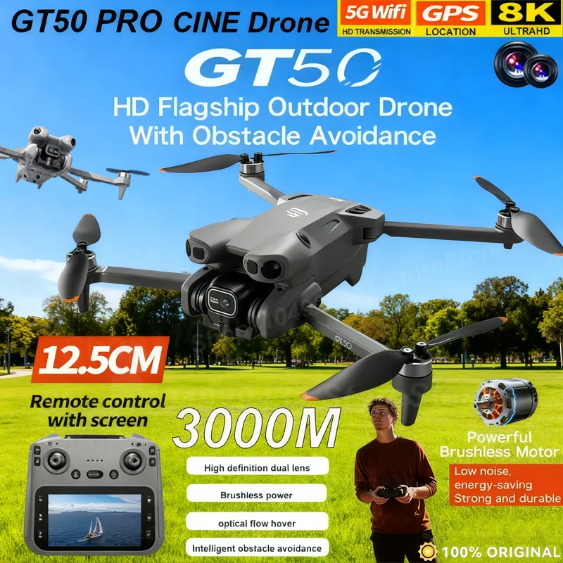 โดรน NEW Original GT50 8K WIFI GPS ระดับมืออาชีพ ถ่ายภาพทางอากาศความคมชัดสูง พร้อมรีโมทคอนโทรล กล้องคู่ HD ควอดคอปเตอร์ ของเล่น UAV