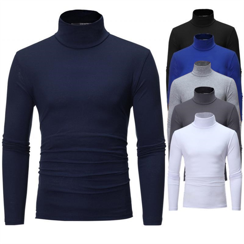 Herbst Winter männer High Neck T-shirt Slim Fit Mode Hohe Elastische Langarm Casual Atmungsaktive Bekleidung Pullover
