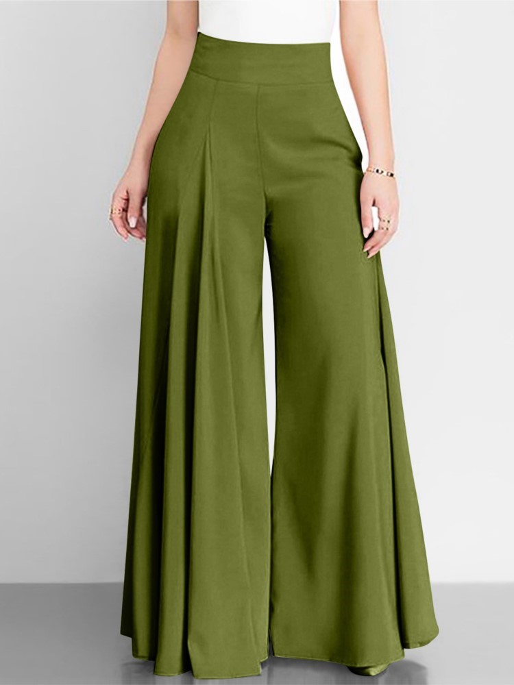 Primavera outono moda feminina cintura alta calças de perna larga feminino elegante alargamento casual sólido férias solto calça longa nova