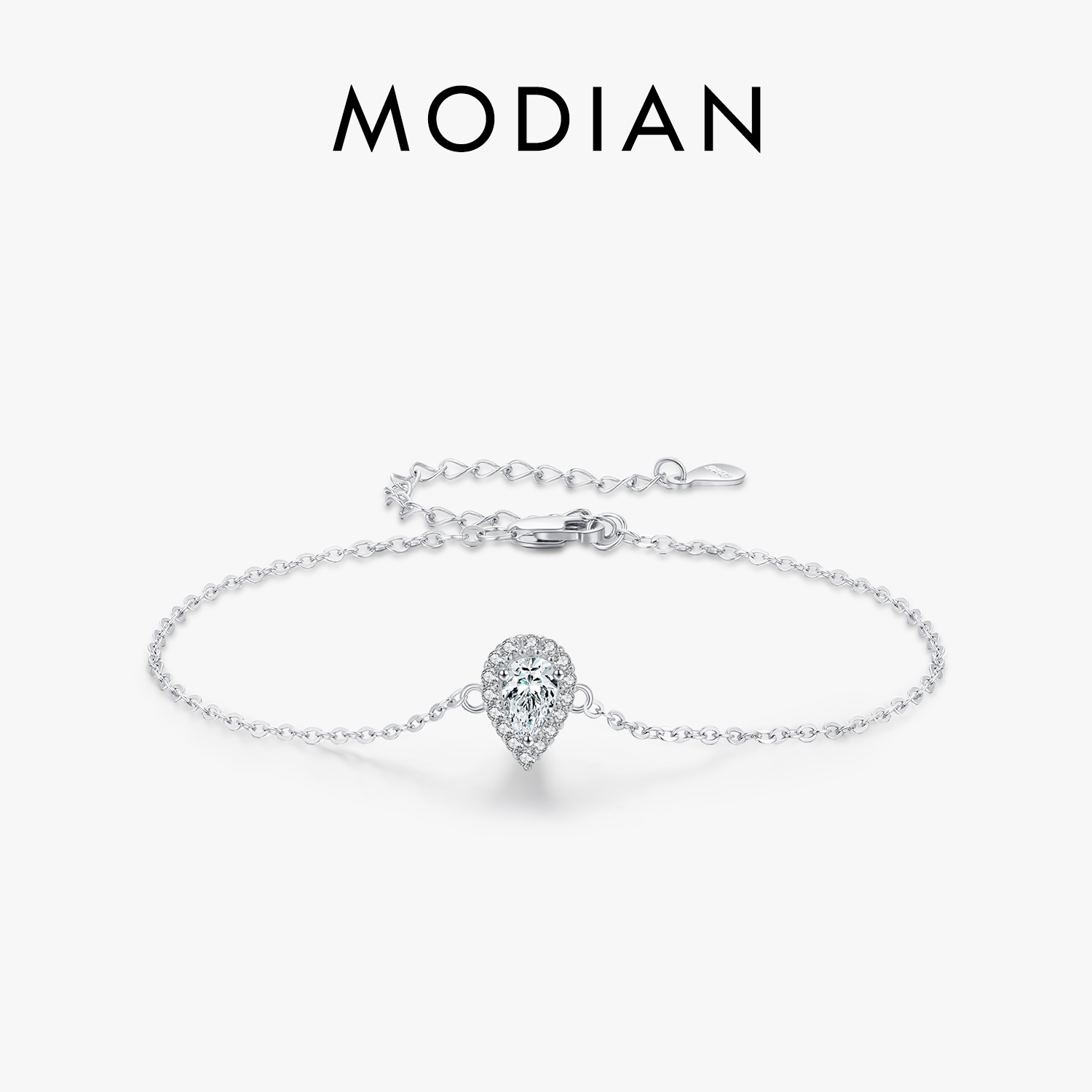 MODIAN Armband aus 925er-Sterlingsilber, Wassertropfen, klarer CZ, Birnenschliff, Gliederkette, platiniertes Armband für Frauen, Hochzeitsschmuck