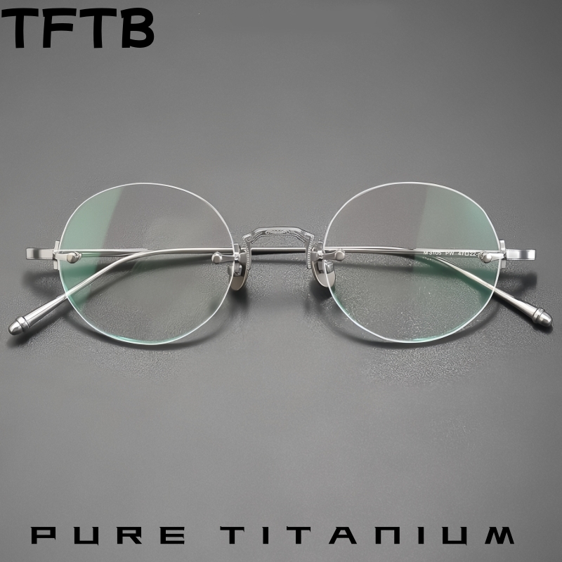 Tftb high-end luxo masculino puro titânio sem aro óculos ultra leve retro redondo tamanho pequeno óculos ópticos quadro feminino m3105