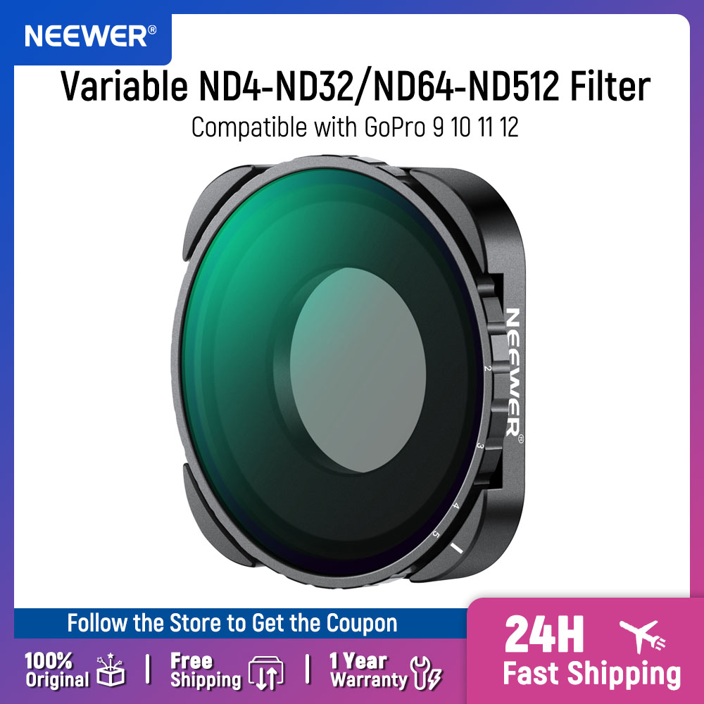 Новый переменный фильтр ND4-ND32 NEEWER, 2-5 стопоров, переменный ND-фильтр с мультиticoated HD оптическим стеклом для GoPro 9 10 11 12 13