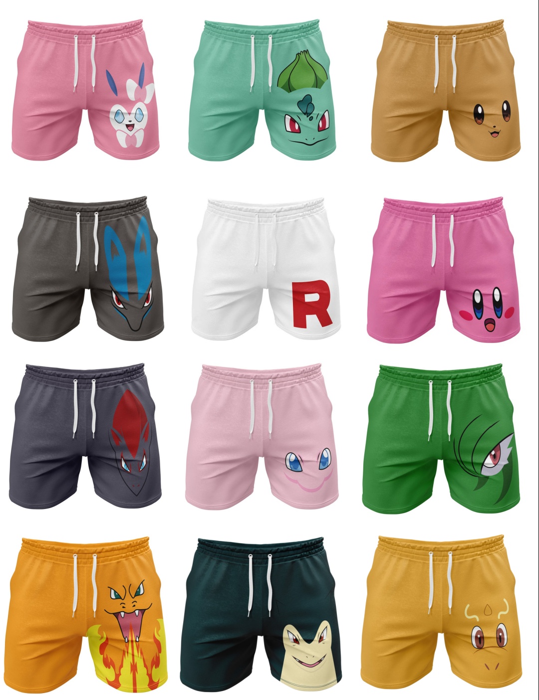 Kto jest Twoim ulubionym? Spodenki z nadrukiem 3D twarzy postaci Pokémon dla dorosłych i dzieci, sportowe spodnie codzienne dla rodziców i dzieci.