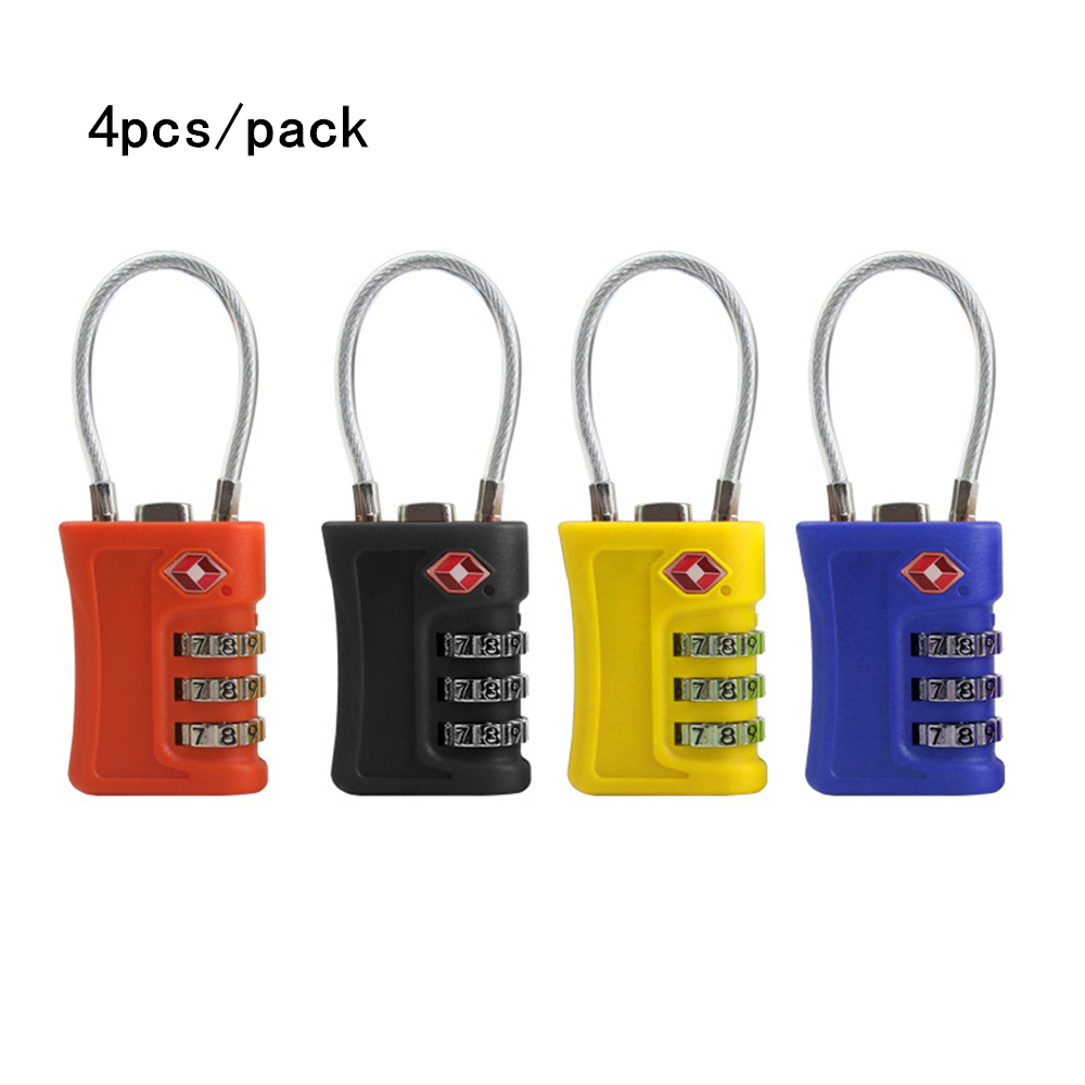 Confezione da 4 lucchetti con codice doganale TSA per bagagli da viaggio, lucchetto nero con password modificabile, design a contrasto, lucchetto con combinazione a 3 cifre