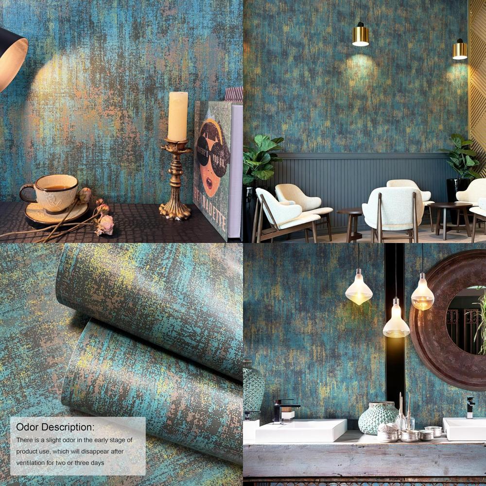 JiffDiff Vintage Metallic Peel and Stick Wallpaper Industrial Metallic Concrete Wall Paper Modern Stick on Wallpaper Self Adhesi
