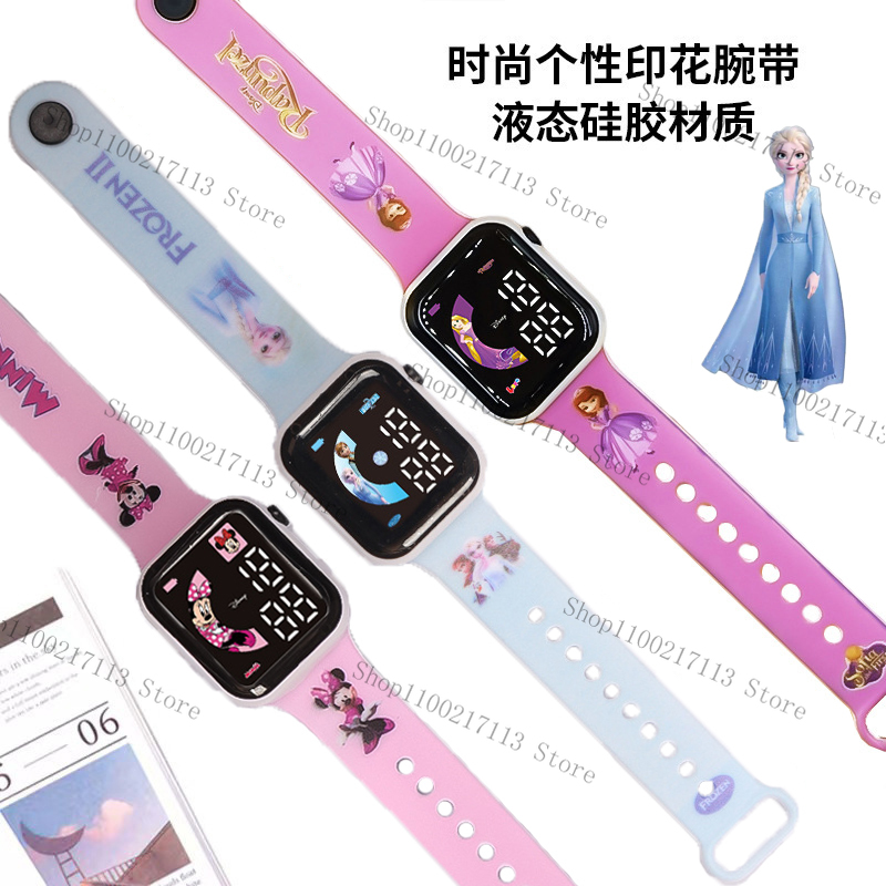 Frozen elsa mickey minnie crianças relógio dos desenhos animados impressão cinta botão led quadrado à prova dwaterproof água relógio eletrônico meninos meninas presentes de aniversário