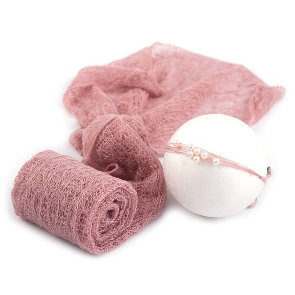 Um conjunto de foto shoot prop 150x40cm macio elástico malha mohair envoltório infantil pérola bandana para acessórios de fotografia do bebê recém-nascido