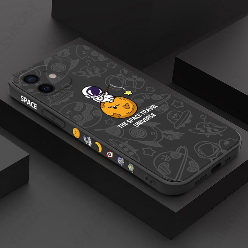 Schattige astronaut telefoonhoesje voor iPhone 17e 17 Pro Max 16e 16 14 15 Pro Max 16 Plus 13 12 Pro Max 11 Stootbestendige zachte siliconen hoes