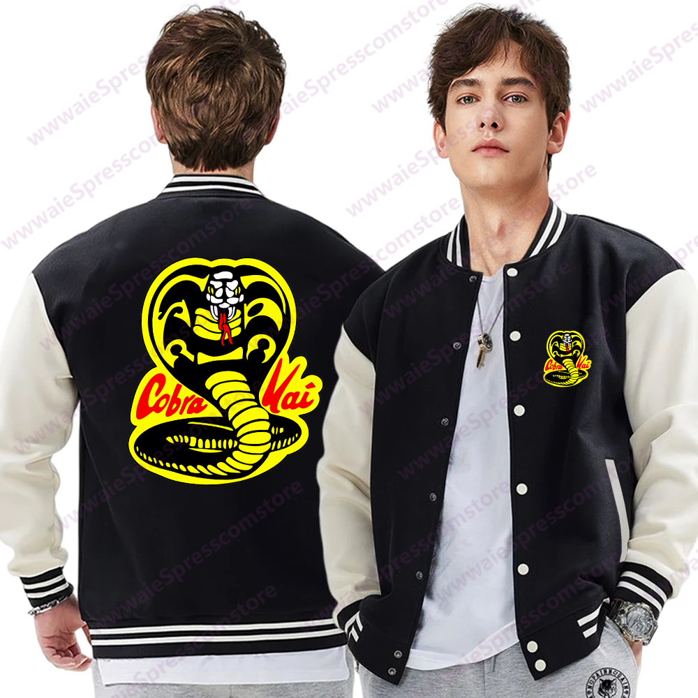 Outono e inverno cobra kai padrão camisa de beisebol masculino feminino casual moletom cobra kai moletom jaqueta topo